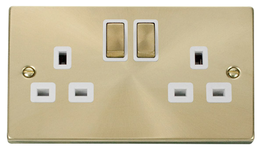 Click Deco Satin Brass 2G 13A Double Switched Socket White Insert