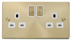Click Deco Satin Brass 2G 13A Double Switched Socket White Insert