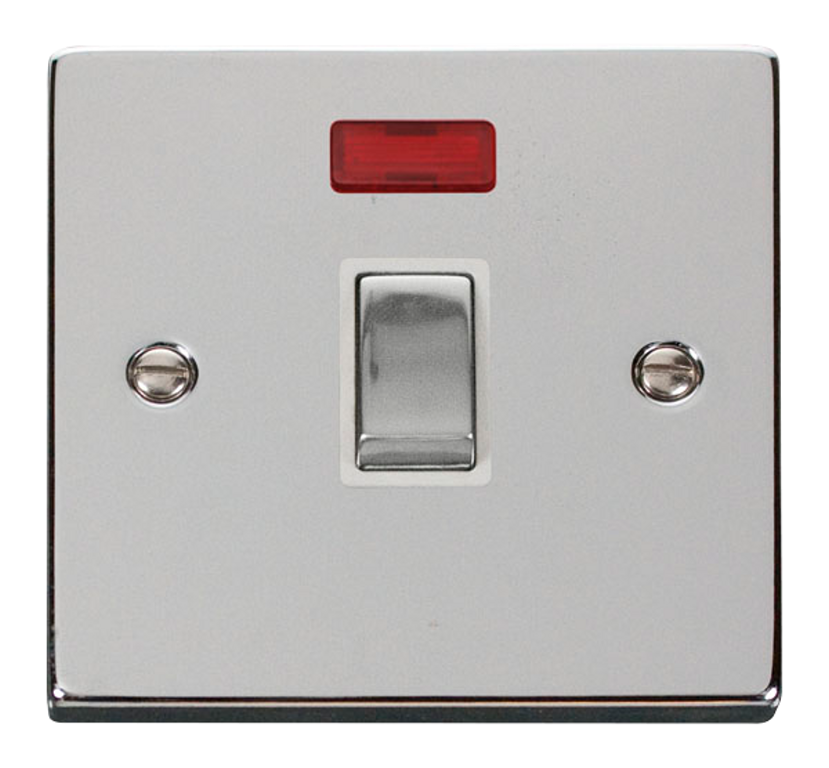 Click Deco Polished Chrome 1G 20A DP Switch & Neon White Insert