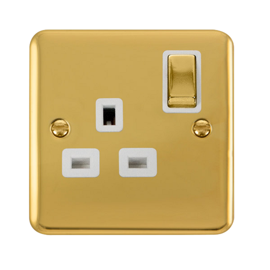 Click Deco Plus Polished Brass 1G 13A Single Switched Socket White Insert