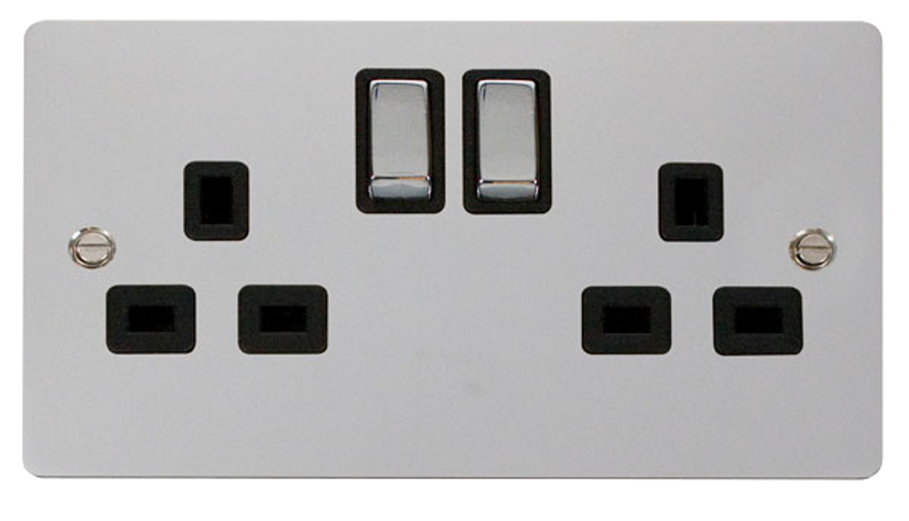 Click Define Polished Chrome 2G 13A Double Switched Socket Black Insert
