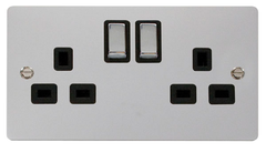 Click Define Polished Chrome 2G 13A Double Switched Socket Black Insert