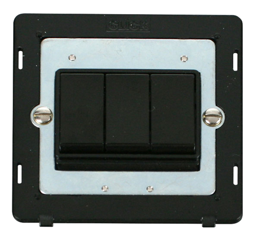 Click Definity Screwless Black 3G 2W Triple Light Switch Black Insert