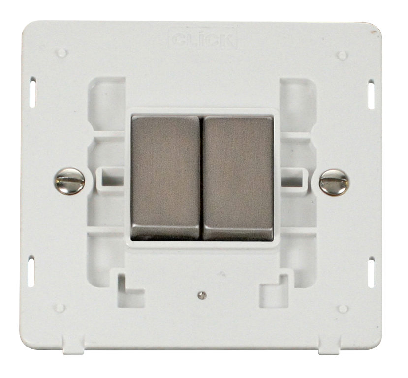 Click Definity Screwless Stainless Steel 2G 2W Double Light Switch White Insert