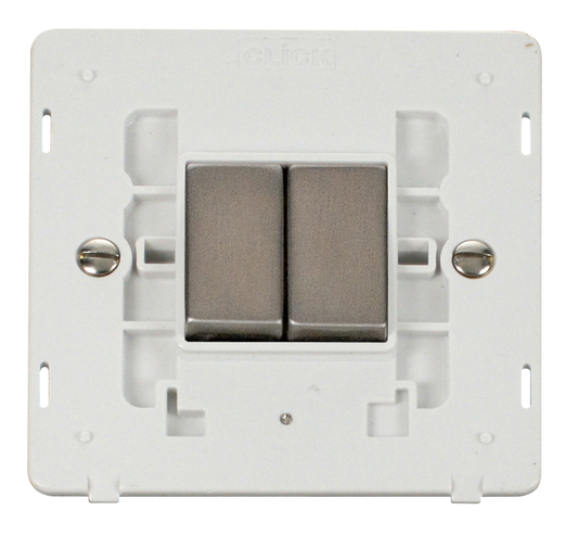 Click Definity Screwless Stainless Steel 2G 2W Double Light Switch White Insert