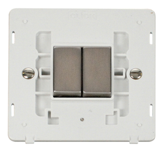 Click Definity Screwless Stainless Steel 2G 2W Double Light Switch White Insert