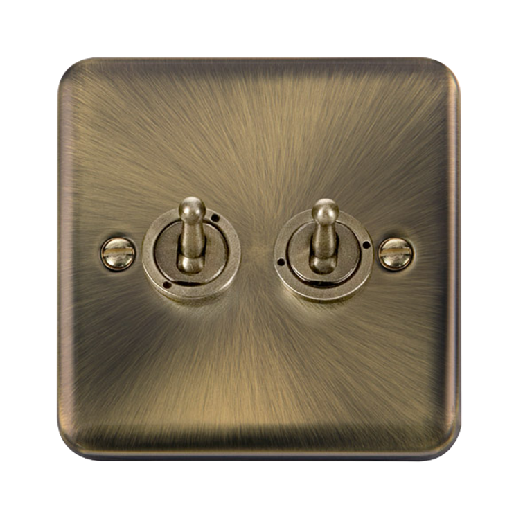 Click Deco Plus Antique Brass 2G 2W Double Dolly Light Switch