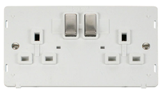 Click Definity Screwless Stainless Steel 2G 13A Double Switched Socket White Insert
