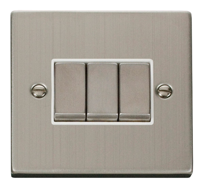 Click Deco Stainless Steel 3G 2W Triple Light Switch White Insert