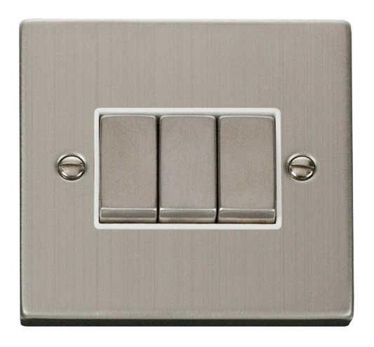 Click Deco Stainless Steel 3G 2W Triple Light Switch White Insert