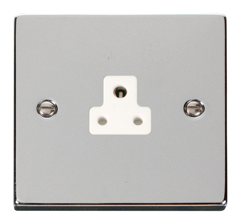 Click Deco Polished Chrome 1G 2A Round Pin Single Socket White Insert