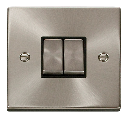 Click Deco Satin Chrome 2G 2W Double Light Switch Black Insert