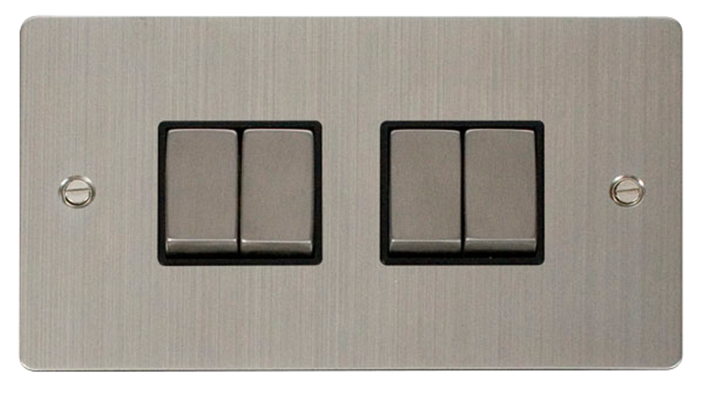 Click Define Stainless Steel 4G 2W Quadruple Light Switch Black Insert