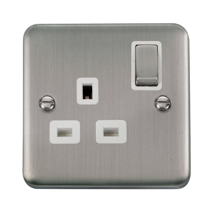 Click Deco Plus Stainless Steel 1G 13A Single Switched Socket White Insert