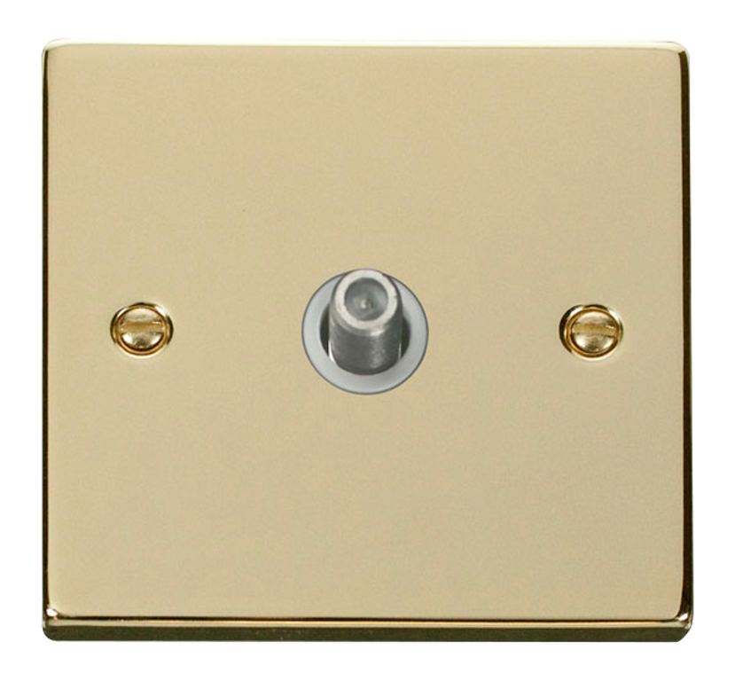 Click Deco Polished Brass 1G F Satellite Outlet Plate White Insert