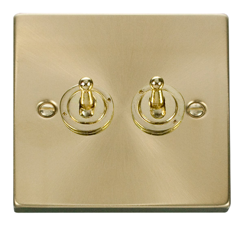 Click Deco Satin Brass 2G 2W Double Dolly Light Switch