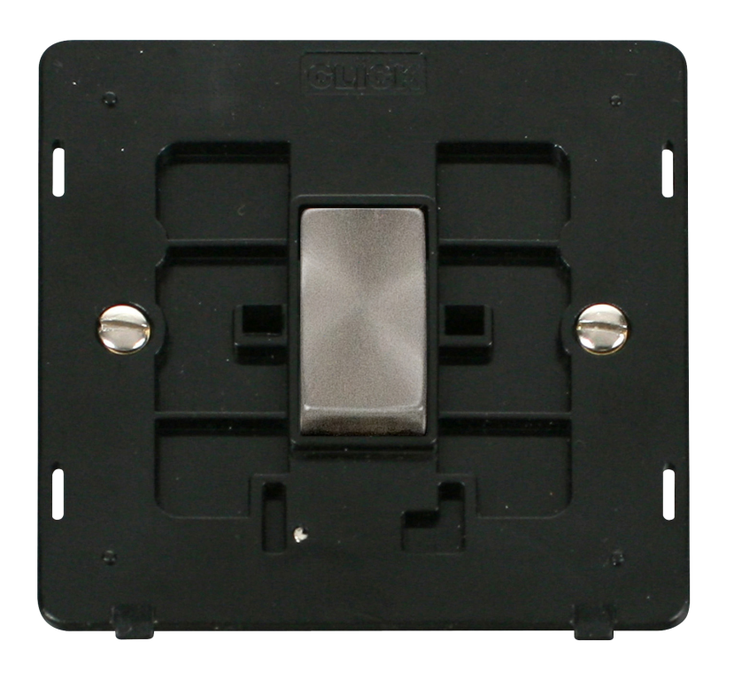 Click Definity Screwless Brushed Stainless 1G 2W Single Light Switch Black Insert