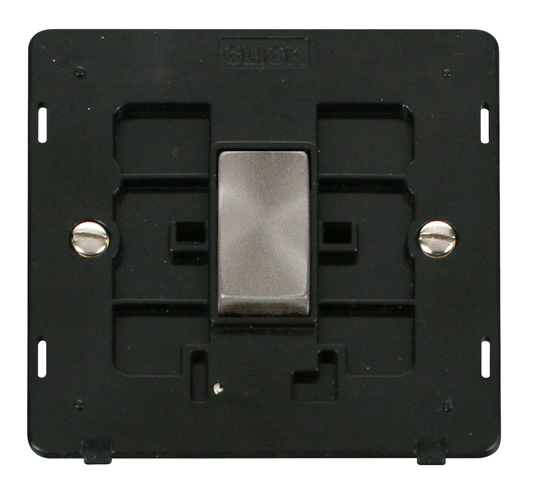 Click Definity Screwless Brushed Stainless 1G 2W Single Light Switch Black Insert