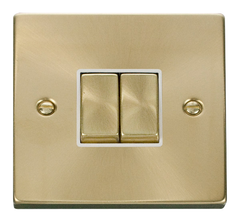 Click Deco Satin Brass 2G 2W Double Light Switch White Insert