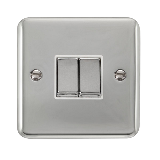 Click Deco Plus Polished Chrome 2G 2W Double Light Switch White Insert