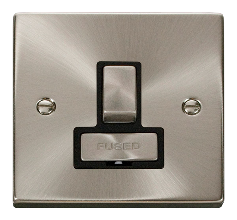 Click Deco Satin Chrome 1G 13A Switched Fused Connection Unit Black Insert