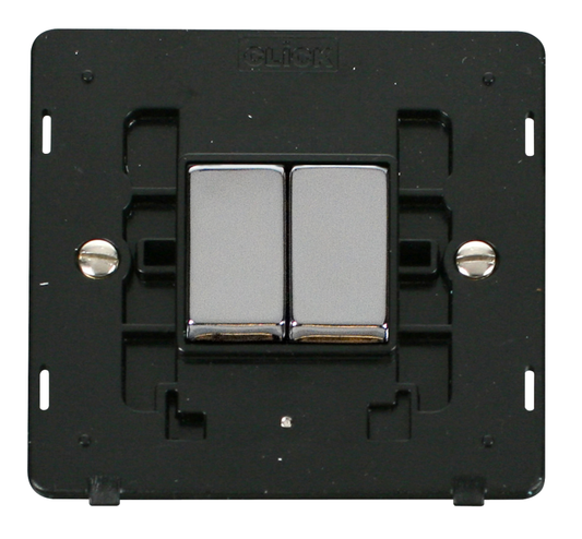 Click Definity Screwless Polished Chrome 2G 2W Double Light Switch Black Insert