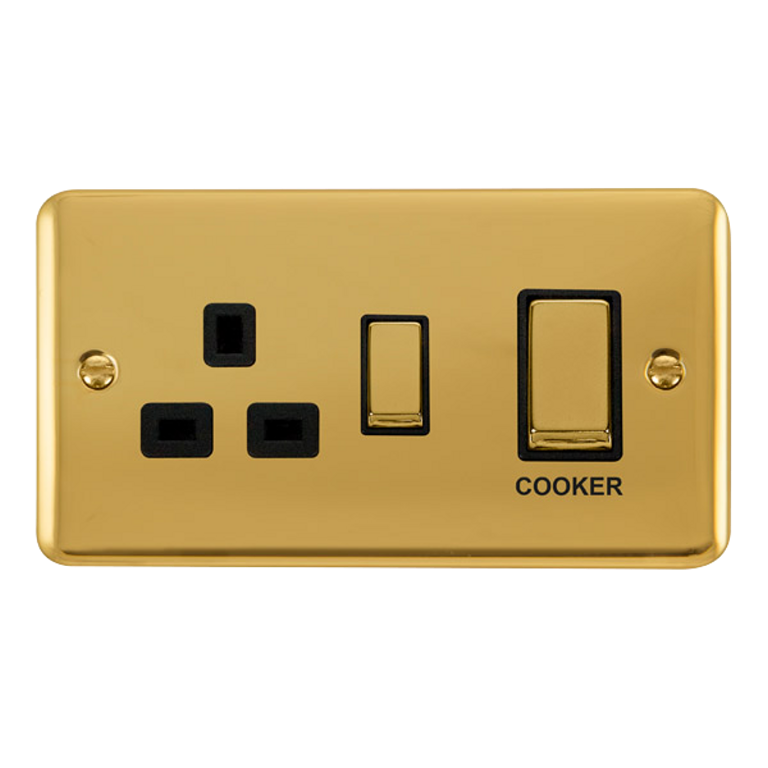 Click Deco Plus Polished Brass 2G 45A DP Cooker Control Unit Black Insert