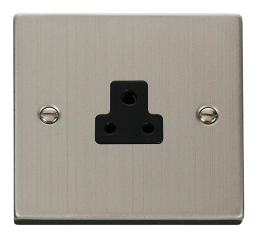 Click Deco Stainless Steel 1G 2A Round Pin Single Socket Black Insert