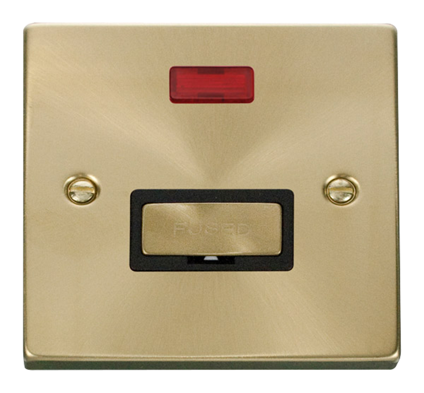 Click Deco Satin Brass 1G 13A Unswitched Fused Connection Unit & Neon Black Insert