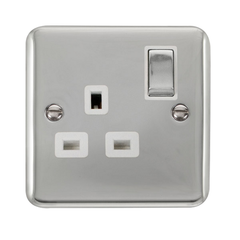 Click Deco Plus Polished Chrome 1G 13A Single Switched Socket White Insert