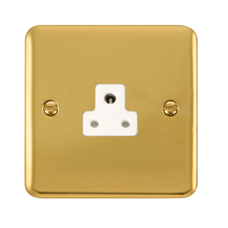 Click Deco Plus Polished Brass 1G 2A Round Pin Single Socket White Insert