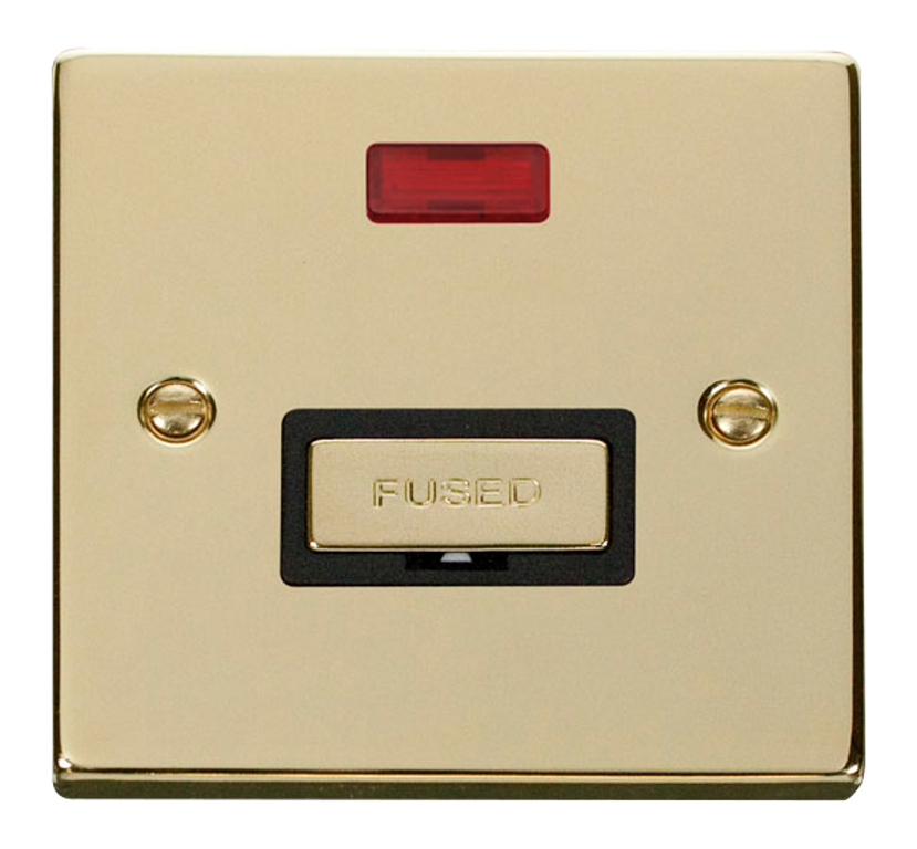 Click Deco Polished Brass 1G 13A Unswitched Fused Connection Unit & Neon Black Insert