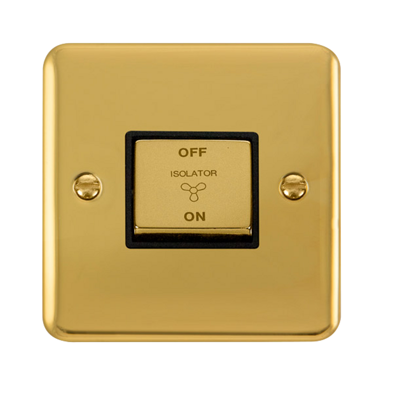 Click Deco Plus Polished Brass 1G Fan Isolator Switch Black Insert