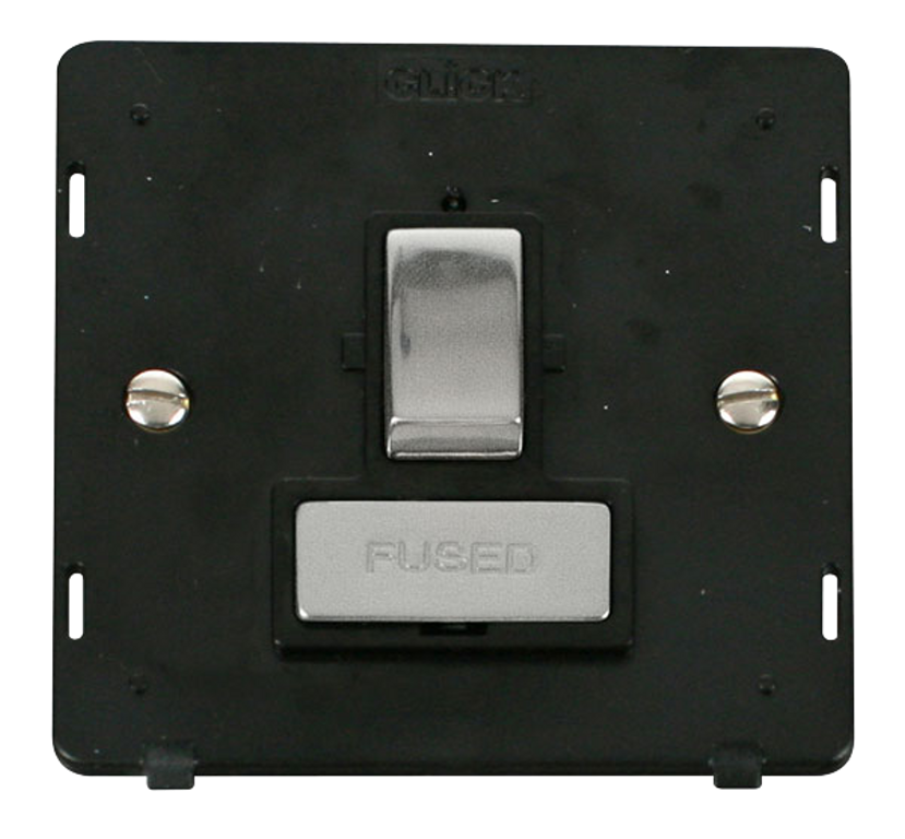 Click Definity Screwless Polished Chrome 1G 13A Switched Fused Connection Unit Black Insert
