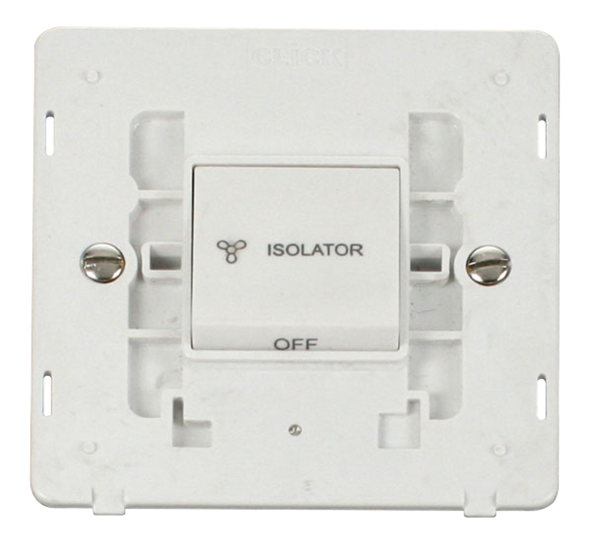 Click Definity Screwless Polar White 1G Fan Isolator Switch White Insert