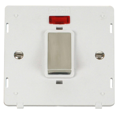 Click Definity Screwless Stainless Steel 1G 45A DP Switch & Neon White Insert
