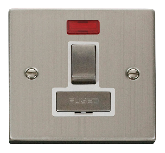 Click Deco Stainless Steel 1G 13A Switched Fused Connection Unit & Neon White Insert