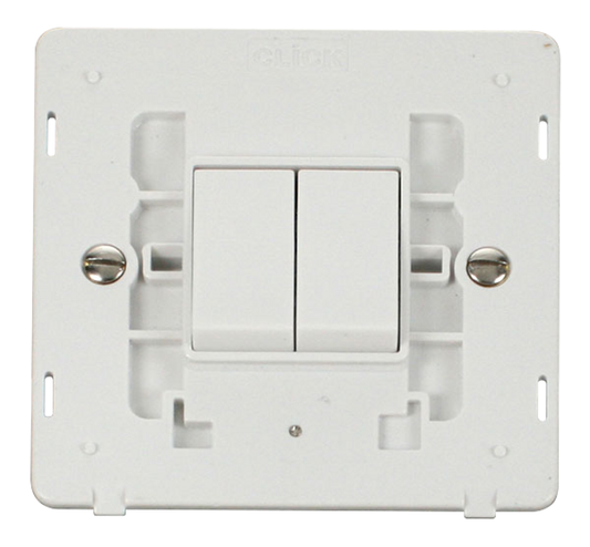 Click Definity Screwless Polar White 2G 2W Double Light Switch White Insert