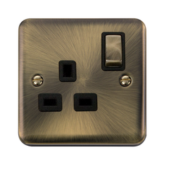 Click Deco Plus Antique Brass 1G 13A Single Switched Socket Black Insert
