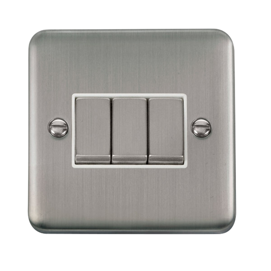 Click Deco Plus Stainless Steel 3G 2W Triple Light Switch White Insert