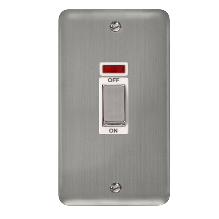 Click Deco Plus Stainless Steel 2G 45A DP Vertical Switch & Neon White Insert