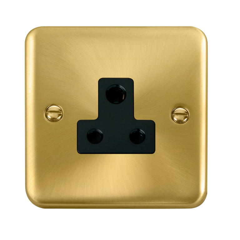 Click Deco Plus Satin Brass 1G 5A Round Pin Single Socket Black Insert
