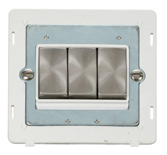 Click Definity Screwless Brushed Stainless 3G 2W Triple Light Switch White Insert
