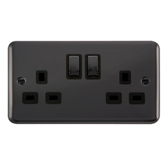Click Deco Plus Black Nickel 2G 13A Double Switched Socket Black Insert