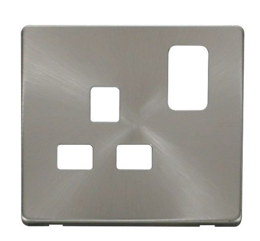 Click Definity Screwless Brushed Stainless 1G 13A Single Switched Socket Black Insert