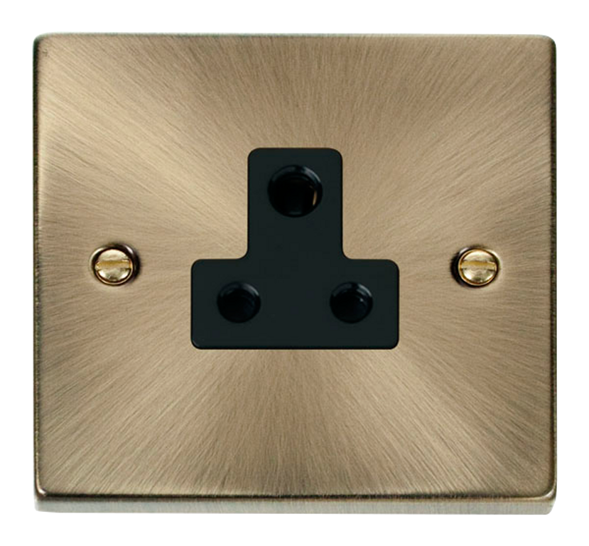 Click Deco Antique Brass 1G 5A Round Pin Single Socket Black Insert