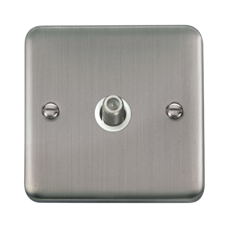Click Deco Plus Stainless Steel 1G F Satellite Outlet Plate White Insert