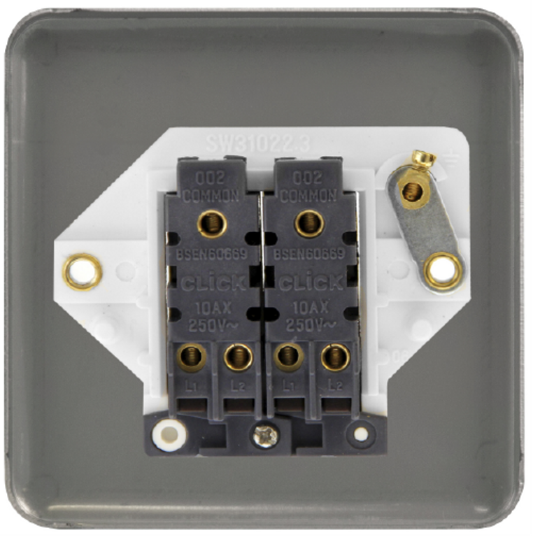 Click Deco Plus Satin Brass 2G 2W Double Light Switch White Insert ...