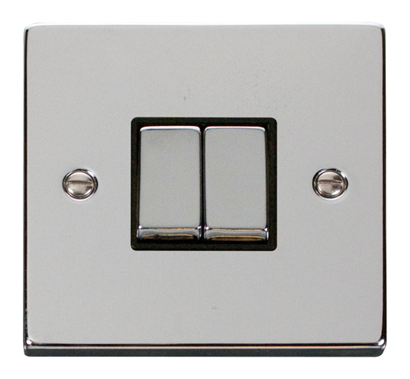 Click Deco Polished Chrome 2G 2W Double Light Switch Black Insert