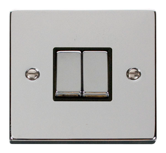 Click Deco Polished Chrome 2G 2W Double Light Switch Black Insert